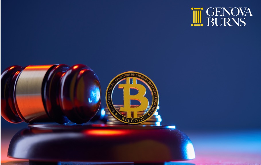 Cryptocurrency coin on gavel