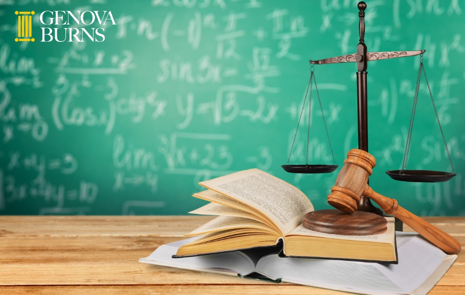 Classroom education book open with gavel and scales of justice