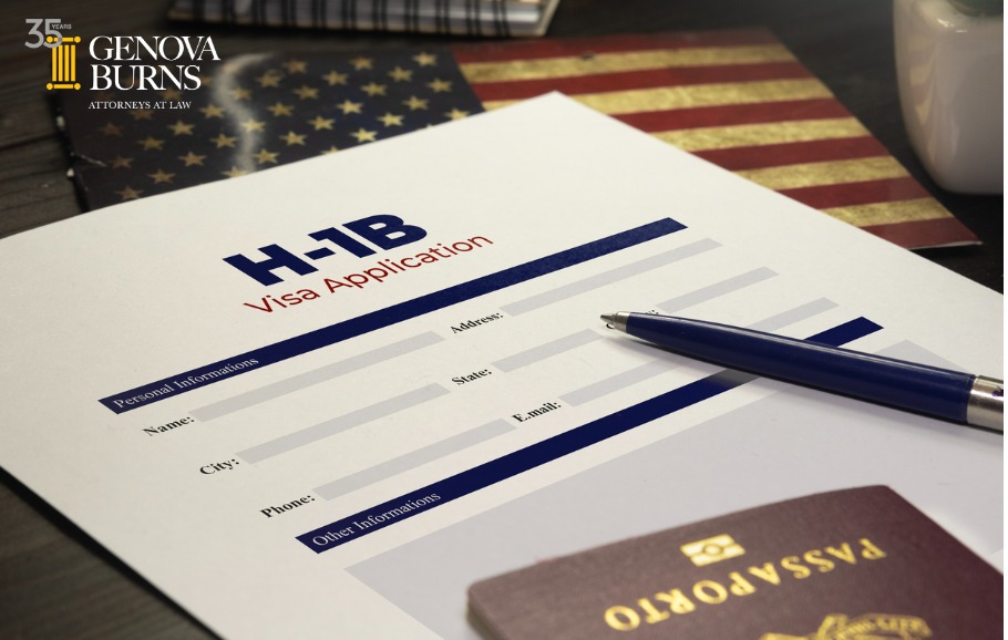 H-1B Visa application on a table with a passport