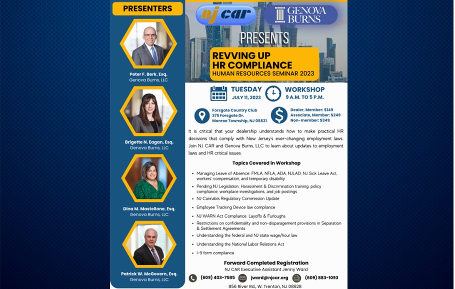 New Jersey Coalition of Automotive Retailers HR Compliance Seminar Flyer