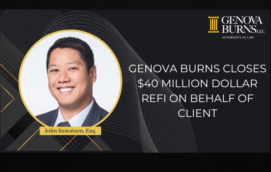 John Suwatson, Esq. headshot on black background with Genova Burns LLC Logo