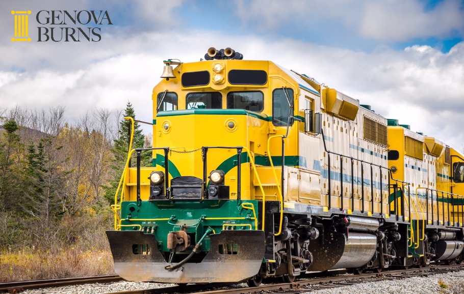 Powerful diesel locomotive and cloudy sky