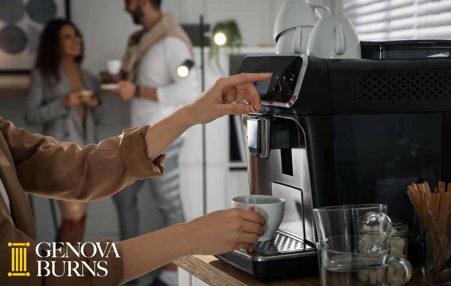 Woman preparing fresh coffee with machine in coffee shop