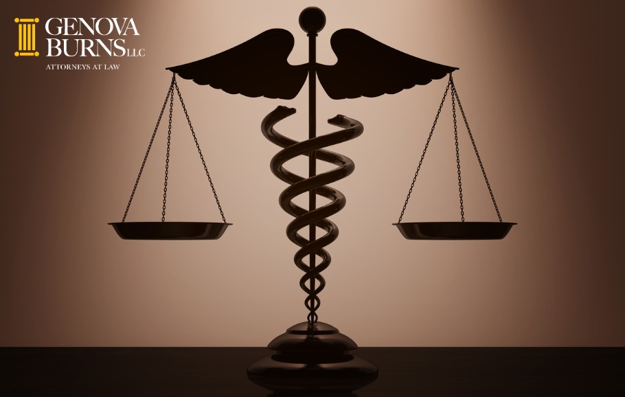 Medical caduceus symbol as scales of justice backlight